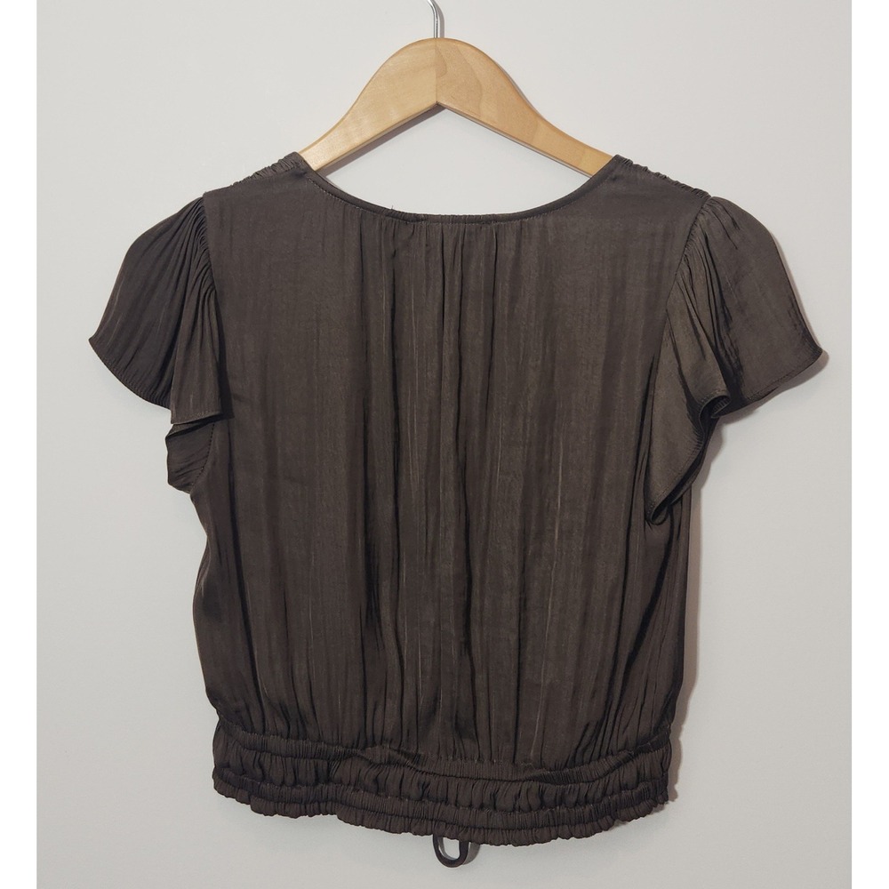 Cupcakes and Cashmere Brown Satin V-Neck Smocked Waist Blouse Top XS NWT - Picture 7 of 9